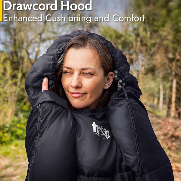 Спальний мішок Trail для дорослих – 3-сезонний, для кемпінгу, 300 GSM, з внутрішньою кишенею, легкий компресійний мішок (антрацитовий)