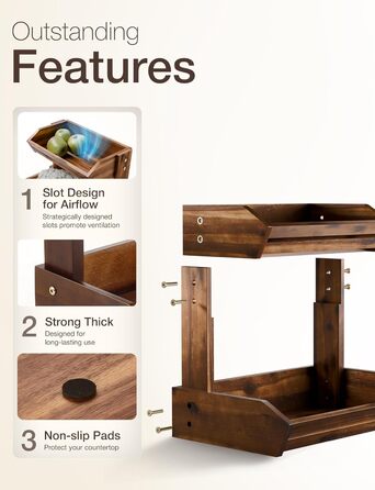 Двоярусна фруктова корзина HOLANA з дерева горіха для кухонного столу - органайзер для фруктів, овочів та закусок