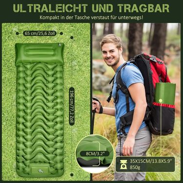 Clefivie Self-Inflating Camping Pad - Portable & Durable Air Mattress for Camping, Hiking, Indoor & Outdoor Use (196x65x9cm)