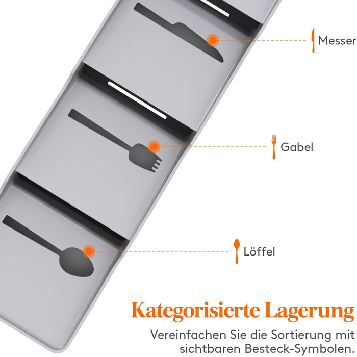 Органайзер для столових приборів Lifewit в шухляду, 4 відділення, 40 см, сірий (2 шт.)