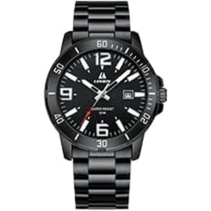 Годинник чоловічий LN LENQIN з нержавіючої сталі, водонепроникний, з датою, кварцовий, аналоговий, чорний, бізнес-стиль