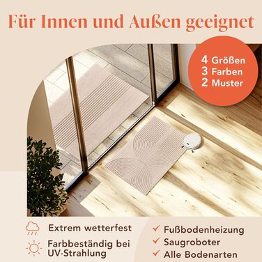 Килимок для дому Blumtal 40x60 см - антиковзаючий, для входу, з візерунком, з поліестеру, сірий (90 x 150 см, бежеві смуги)