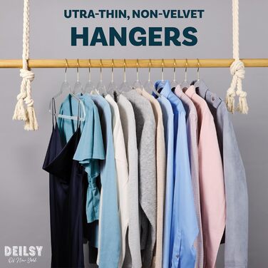Плечики для одягу DEILSY пластикові, прозорі з золотистим гачком (50 шт) - міцні, тонкі, для сорочок та штанів