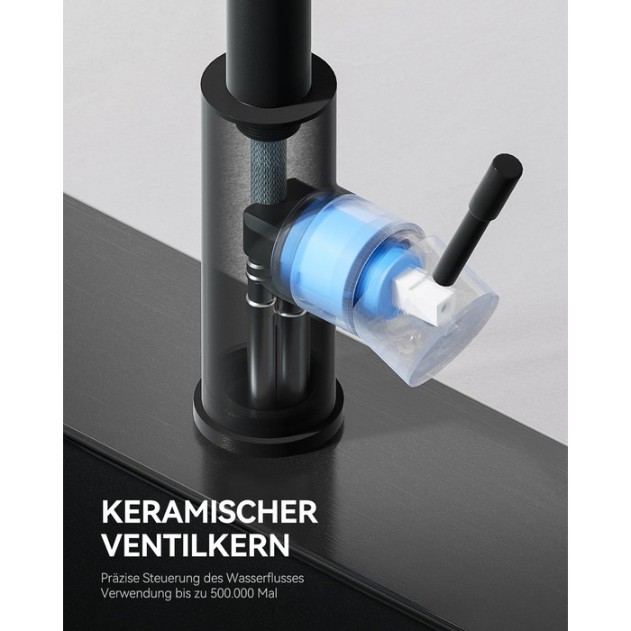 Змішувач кухонний висувний Sofetiy з душем, нержавіюча сталь, чорний, 360°