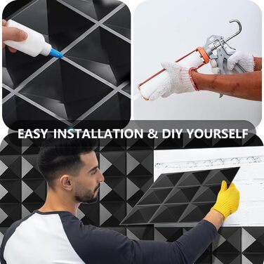 3D панелі на стіну ПВХ чорні, декоративні стінові та стельові панелі для геймерської зони, вітальні та спальні, 2 шт.