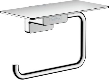 Hansgrohe AddStoris Toilet Paper Holder with Shelf - Wall Mounted Tissue Holder, Chrome Bathroom Accessory (41772000)