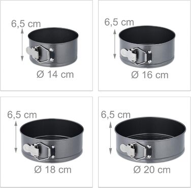 Набір форм для випічки Relaxdays, 7 шт., круглі, з нержавіючої сталі, антипригарне покриття, Ø 14-28 см, антрацит