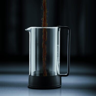 Bodum French Press Brazil - Френч-прес 1л / 8 чашок кави - Скляний глечик з нержавіючою сталлю, BPA-free, для миття в посудомийній машині, класичний дизайн, Made in Portugal