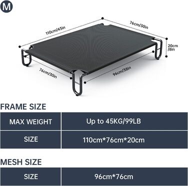 Підвищене собаче ліжко KORIMEFA до 55 кг, для собак середніх порід, 122 x 85 x 20 см, з неслизькими ніжками, для використання в приміщенні та на вулиці
