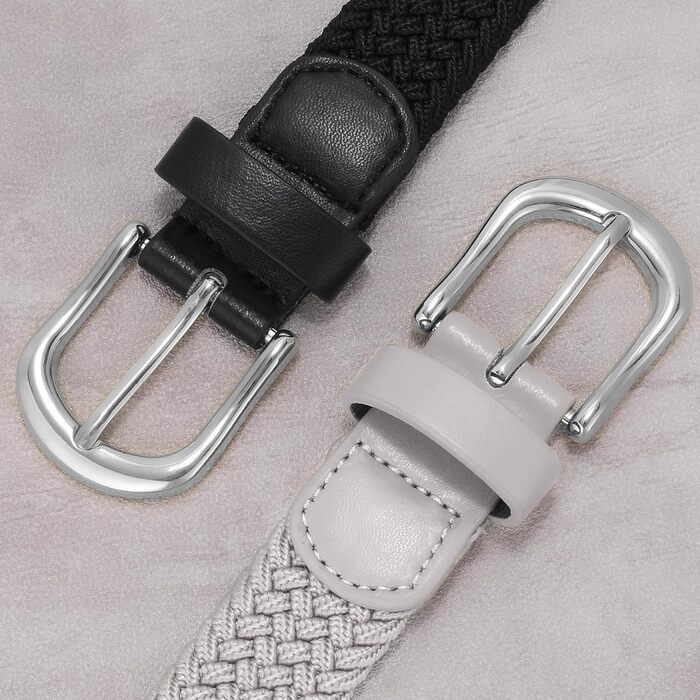 Жіночий плетеный еластичний пояс JASGOOD, льон, 2.5 см, чорний + сірий (срібна пряжка), розмір M (до 86 см)