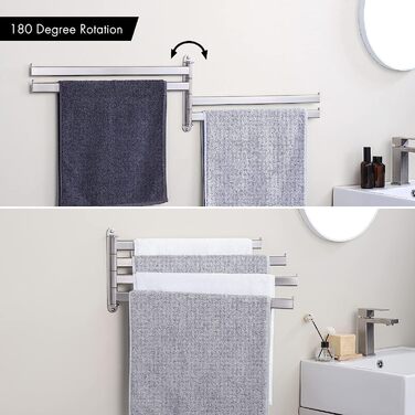 KES Towel Rail Swivel Towel Bar 4 Arms Bathroom Stainless Steel SUS304 Towel Holder 50CM 180° Rotation Brushed, A2104S4L50-2 4 Arms, 50CM Brushed