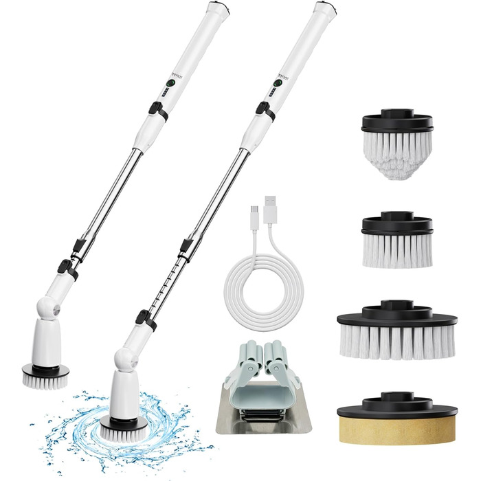 iDiskk Electric Spin Scrubber, Upgraded IPX7 Bathroom Scrubber, Shower Cleaning Brush with Adjustable and Detachable Handle, Dual Speed, Electric Cleaning