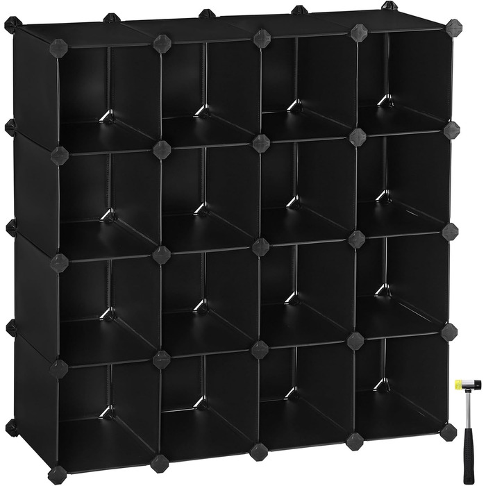 SONGMICS Shoe Rack, Shelving System, Cube Storage Rack, Set of 15 Cubes, DIY Shelf, Stackable, Made of PP Plastic, as a Wardrobe, for Bedroom, Office, 113 x 36 x 113 cm, Black LPC445B02