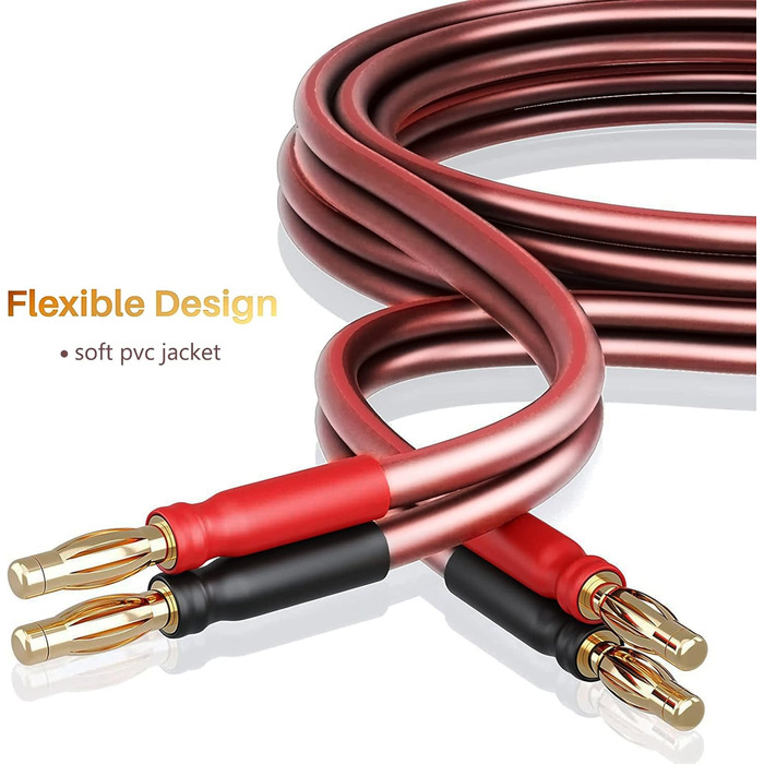 Акустичний кабель LONPOO LP42 з чистої міді та позолоченими бананоподібними роз'єктами, 14 AWG, 2 м, червоний (пара) для HiFi колонок