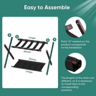 Smuxee Walnut Bamboo Luggage Rack for Guest Rooms, Folding Suitcase Stand with Storage Shelf, Lightweight Assembled Luggage Rack with 5 Nylon Straps for Guest Room Bedroom Hotel (Brown)