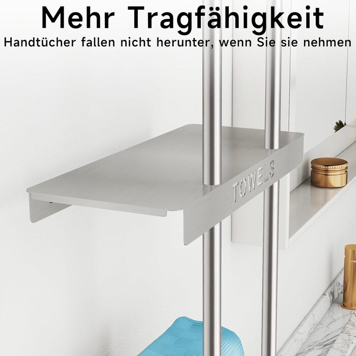 Трирівнева підставка для рушників з металевою полицею та 4 гачками, 86 см, срібна | Підставка для рушників для ванної кімнати