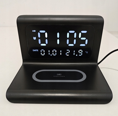 Годинник з бездротовою зарядкою для телефону, LED-дисплей, 15 Вт