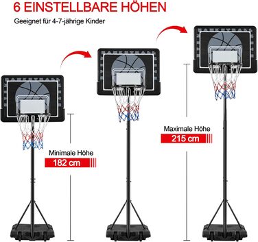 Yaheetech Adjustable Height Basketball Stand with Wheels - Portable Basketball System with Fillable Base - Indoor/Outdoor Basketball Hoop, 264cm