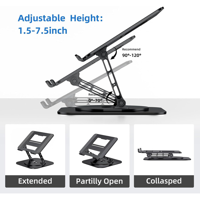 MCHOSE Adjustable Laptop Stand - Ergonomic Desk Stand for MacBook Air & 10-17' Laptops (Black)
