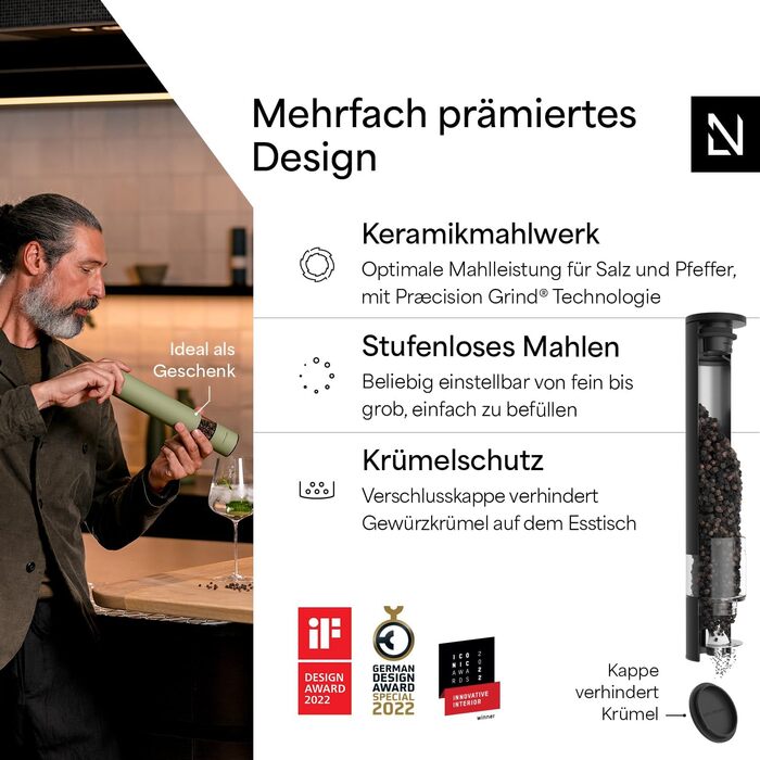 Мельниця для перцю LARS NYSØM ручна велика (28,8 см) з регульованим керамічним млинком | Мельниця для солі та перцю | 1 шт. (Carbon Black) XL | Окрема мельниця