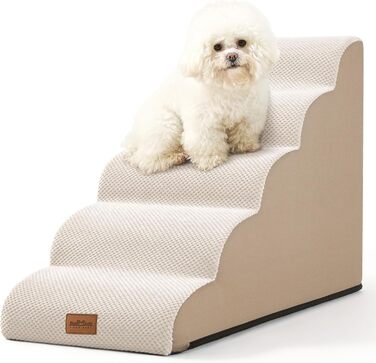 COZY KISS Dog Stairs for Small Dogs 57cm, Pet Stairs for Loft Beds made of High-Density Sponge, Dog Stairs/Ramp with Washable Cover and Non-Slip Bottom, 40x84x57cm, 5 Steps, Beige