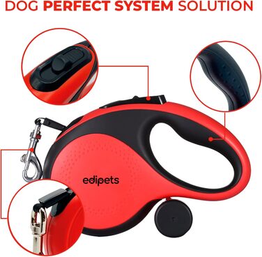Hundeleine Edipets висувна 8 м, для собак різних розмірів, червона