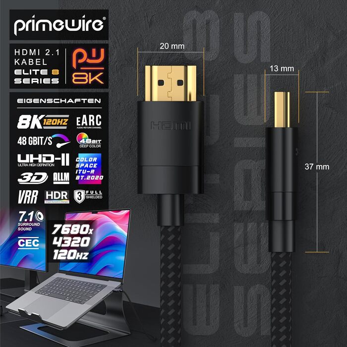 HDMI 2.1 кабель 8K/4K 3 метри - Ultra High Speed Ethernet - для TV, Blu-ray, PS5, Xbox, Switch (чорний)