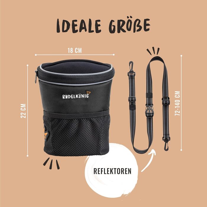 Сумка для ласощів для собак Rudelkönig - практична сумка для прогулянок та дресирування собак, фідер для собак з дозатором кульок для прибирання, чорний, базова модель