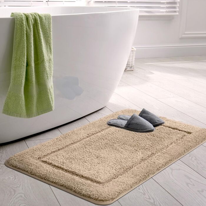 SOANNY Bath Mat Set - 2 Piece Microfiber Bathroom Rugs - Non-Slip & Water Absorbent - 53x86 cm & 50x50 cm - Camel Color
