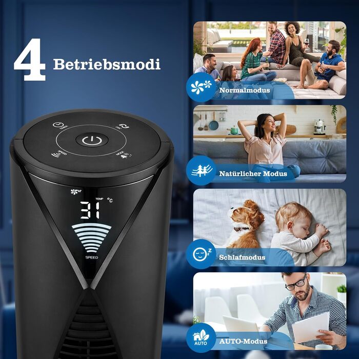 Вентилятор Tower Taylor Swoden 20dB з пультом, 96 см, 4 режими, 12 год таймер, 45W, чорний - для дому та офісу