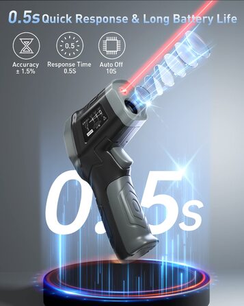 Інфрачервоний термометр Eventek -50°C до 600°C з лазером, регульована випромінювальна здатність, цифровий, LCD дисплей. Для гриля, піци, кухні, промисловості (чорний з аксесуарами 3 в 1)