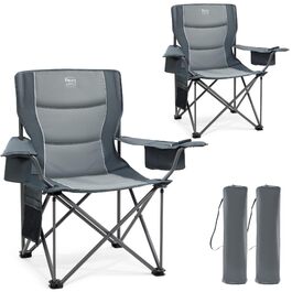 Кампінговий стілець розкладний Timber Ridge 2 шт, 200 кг, сірий, з ізольованою сумкою-холодильником, 63 см ширина сидіння - зручний для кемпінгу, риболовлі, саду