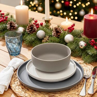 Набір посуду SÄNGER Leeds (12 предметів): тарілки для 4 осіб, супові миски, сервіз кольоровий, стійкий до подряпин | VALUE COLLECTION