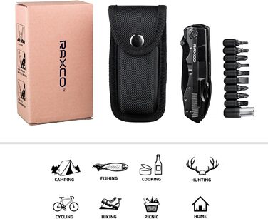 Мультитул RAXCO 18-в-1: компактний інструмент для виживання на природі (затискач, ніж, відкривачка, викрутка) для полювання та риболовлі, чорний