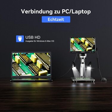 TOMLOV DM9 7' LCD цифровий мікроскоп 1200x, 1080P USB, 12MP, з підсвічуванням LED, для PC/Windows/Mac, 32GB