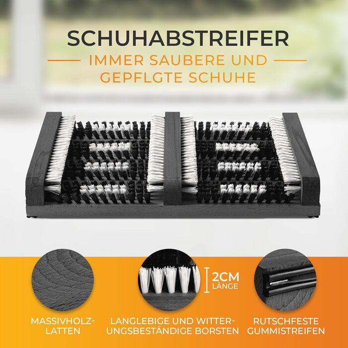 TIMELEOS Shoe Scraper Outdoor & Indoor, made of wood - non-slip & durable with strong, easy-to-clean bristles | Universal shoe cleaner, removes grass, snow, sand & dust doormat outdoor