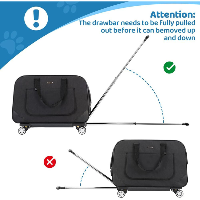 Переносний переноска для тварин з телескопічною ручкою, переноски для собак та котів з колесами (Чорний)