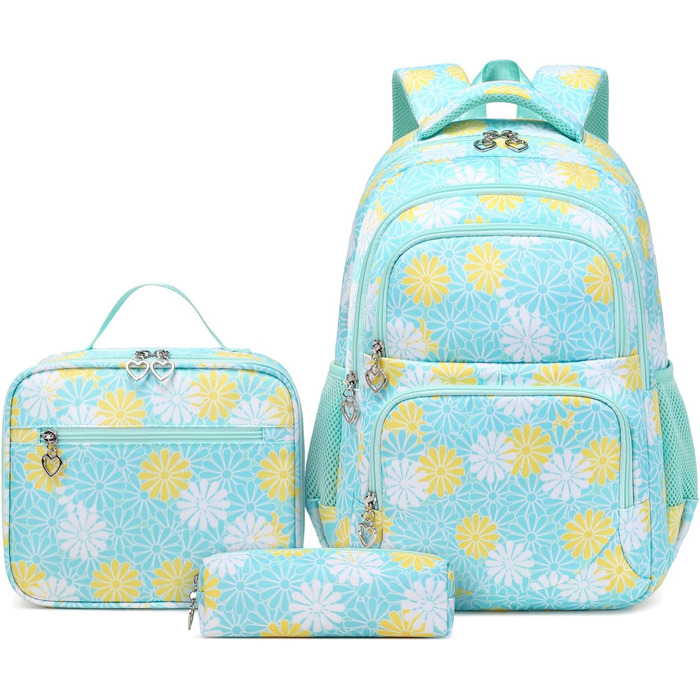 Шкільний рюкзак ZHIERNA для дівчаток-підлітків: набір з ланч-боксом та пеналом (зелений)