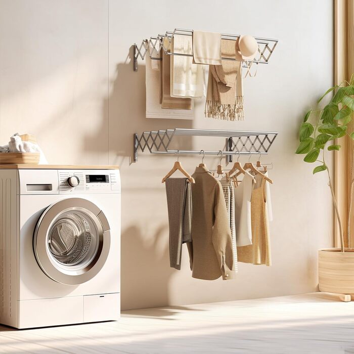 Настінна сушарка для білизни YOUDENOVA з 7 стійок, розсувна, для ванної кімнати, металевий тримач для рушників, срібна (42-80)x59x19 см