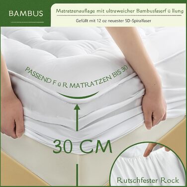 GRT Mattress Protector Topper 140 x 200 x 30 cm, Mattress Pad Bamboo Viscose Mattress Topper Choner Mattress Cover, washable multiple times, Oeko-Tex Certified, 360° All-Around Protection Fitted Sheet