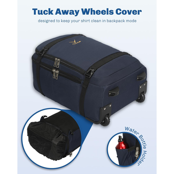 Рюкзак-валіза Hynes Eagle 42L з колесами для подорожей та бізнесу, 54x35x23 см, блакитний, 2024.