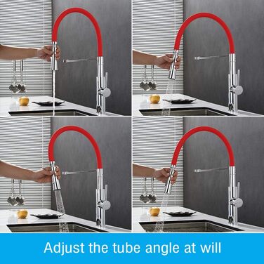 Кухонний змішувач Ibergrif з душем, гнучкий вилив, червоний