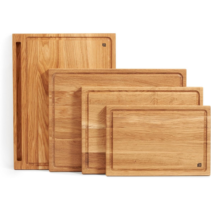 Edelding Cutting and Serving Board made of high-quality oak, 40 x 30 cm in size, with a juice groove and tablet holder | Antibacterial kitchen board | Serving board, breakfast board, solid wood board