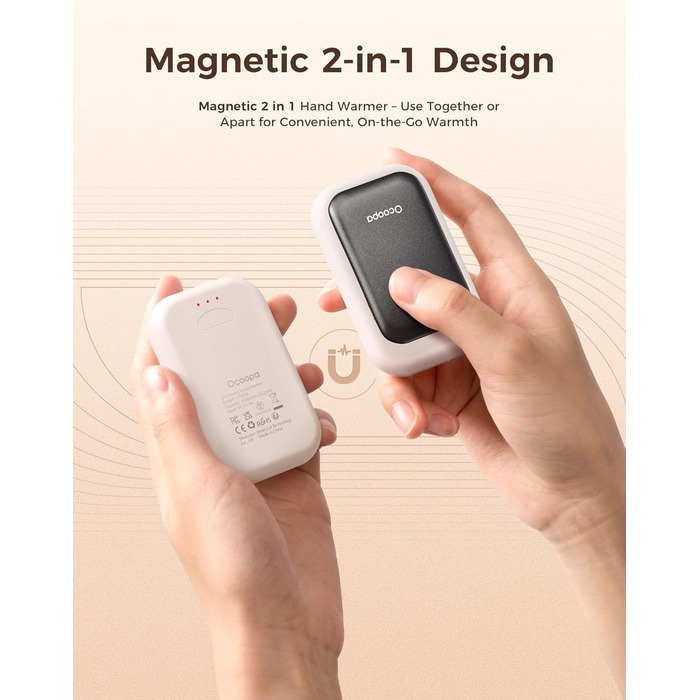 Електричні грілки для рук OCOOPA AI з магнітом, 5000mAh, 2 шт., акумуляторні, ультратонкі, подарунок для жінок, зимові