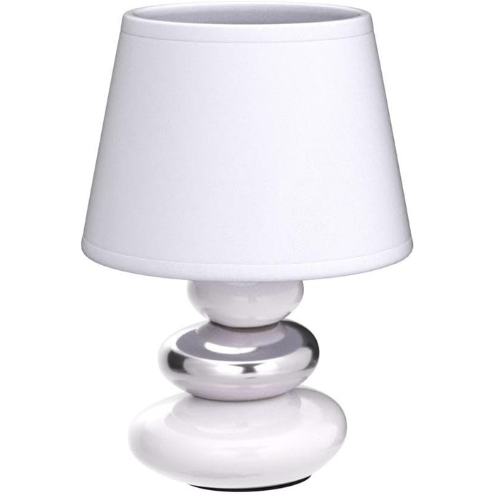 Нічна лампа 'Ліна' - керамічна настільна лампа з абажуром з тканини, сумісна з LED, цоколь E14, 230V, для вікна, дивана, підвіконня (білий/сріблястий)