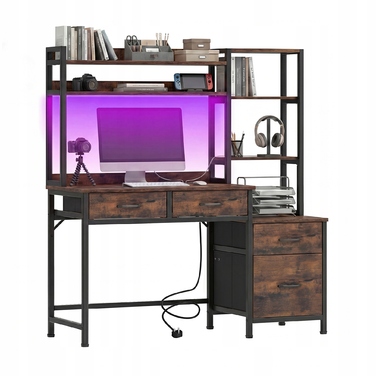 Ігровий кутовий стіл з шухлядами та полицями для домашнього офісу, коричневий