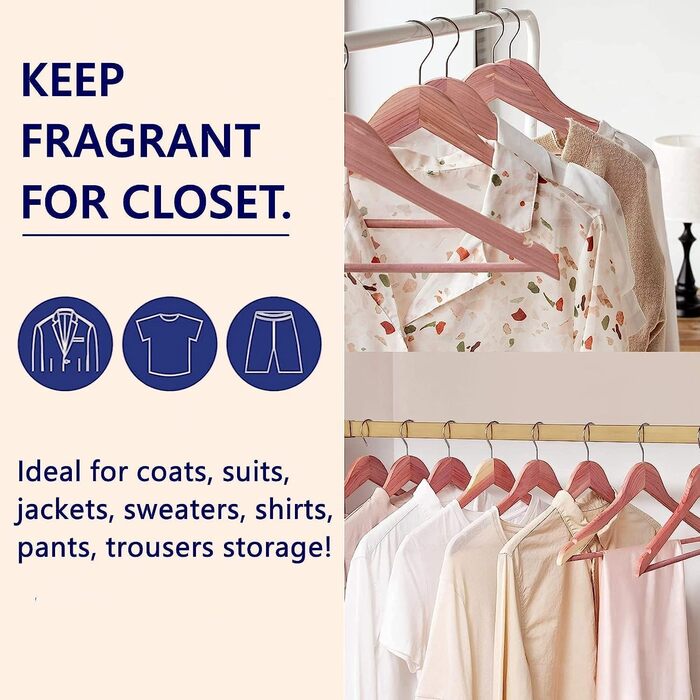 Amber Home 10-Piece 17.5-inch Cedar Wood Clothes Hangers with Non-Slip Notch, Natural Cedarwood Hangers with Round Bar for Suit, T-Shirt, Shirt, Jacket, Coat, Dress, Pants
