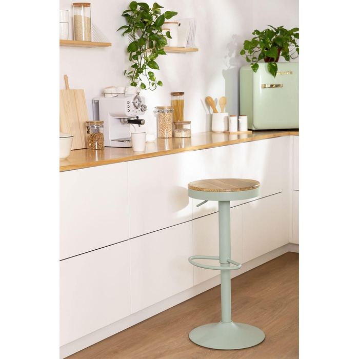 YOUNIKE Adjustable Bar Stools Set of 2 - Wooden Swivel Bar Height Stools with Footrest for Kitchen & Bar - Vintage Green