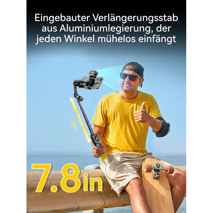 Стабілізатор Gimbal AOCHUAN для iPhone/Android з 7.8-дюймовою штангою та OLED-дисплеєм - 3-осьовий, чорний