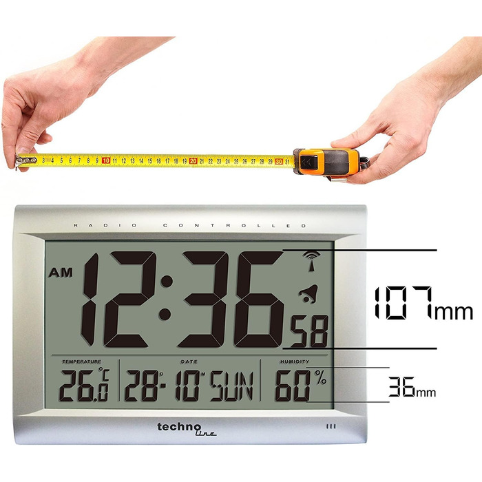 Technoline, WS 8009 Radio Wall Clock, silver, 40.7 x 4.3 x 27cm